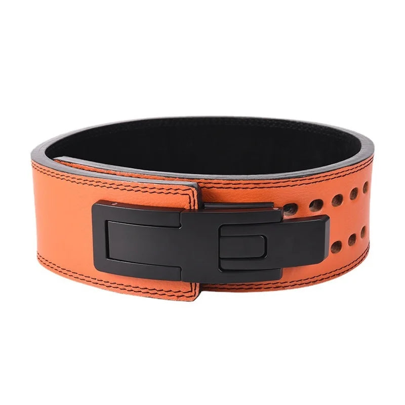 Fitness Strong Belt Squat Training Hard Pull Cowhide Powerlifting Belt Lever Buckle Weightlifting Strength Belt Waist Protector - Image 4