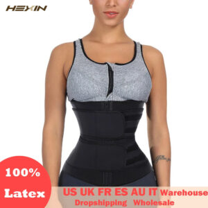 HEXIN Double Belt 100% Latex Waist Trainer - Body Shaper with Zipper Shapewear, Slimming Belt Fajas Colombianas for Fitness