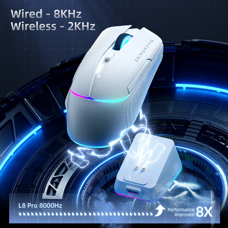 MACHENIKE L8Pro Wireless Gaming Mouse With Charging Dock PAW3395 Optical Sensor Adjustable Scroll 8K+2K Polling RGB For Gamer - Image 5